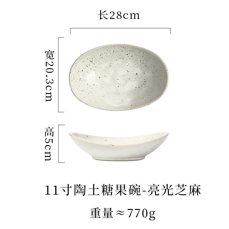 japanese ceramic plate, high-end candy bowl, fruit salad bowl, fish plate, stoneware tableware, oval plate, household dish plate