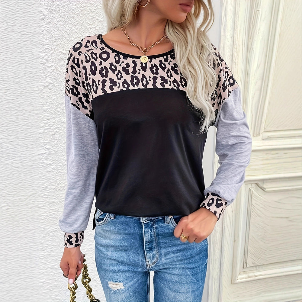animal women's clothing patchwork round neck long sleeves women's topslong sleeves t-shirt