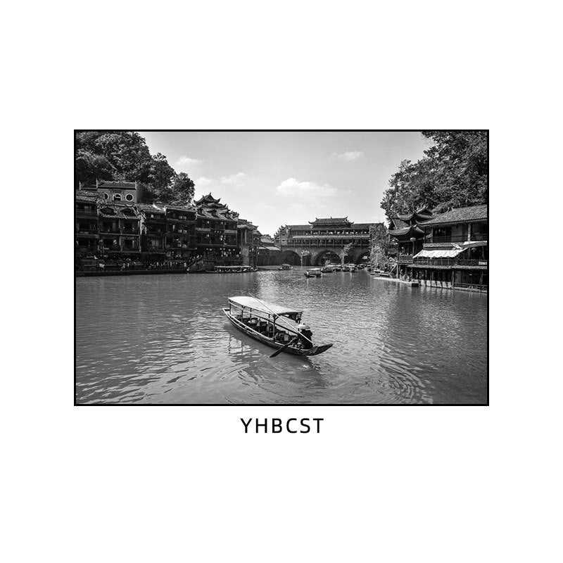 Hunan restaurant hanging paintings old Changsha Chinese hotel restaurant box hanging paintings retro nostalgic Hunan black and white architectural murals