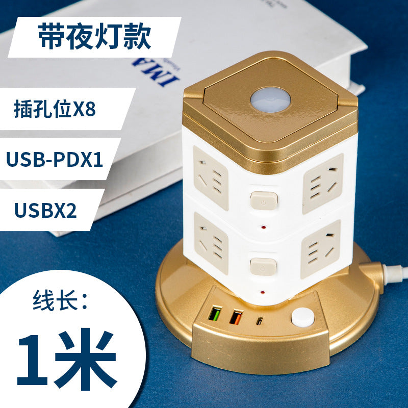 Multifunctional smart socket long line night light plug strip multi-hole plug-in board usb plug-in tower office vertical plug-in