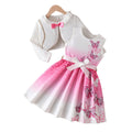 Girls' export dress set: pink gradient tank dress with butterfly print, long-sleeved outerwear, two-piece kids' outfit