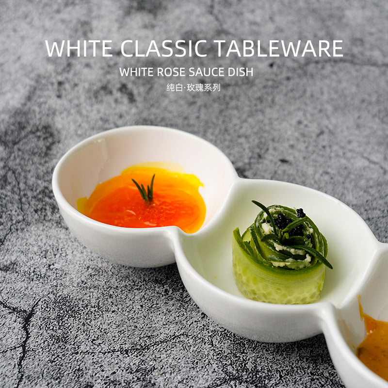 Ceramic divided dipping dish three grids japanese and korean barbecue seasoning dish snack dish creative hot pot seasoning vinegar dish dish