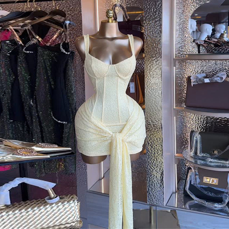 European and american cross-border women's fashion:  autumn new arrivals - sexy, elegant, solid color lace bodycon slip dress