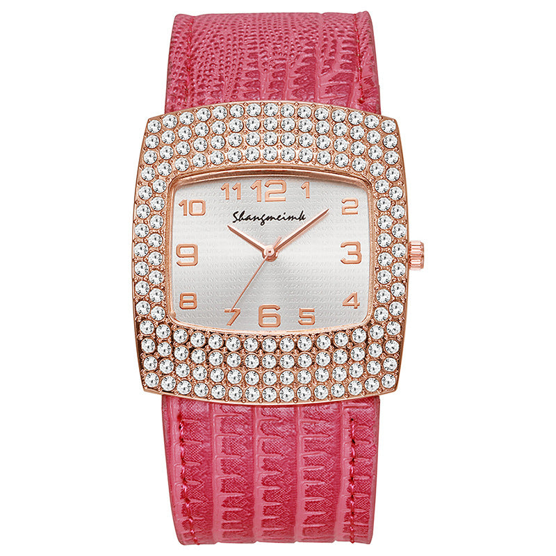 e-commerce hot-selling snake-embossed leather belt diamond-studded women's watch, square full diamond quartz watch, ladies' watch manufacturer wholesale