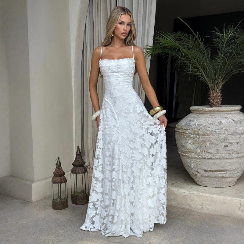 spring new arrival banquet evening dress long gown elegant elegant suspender backless dress for women