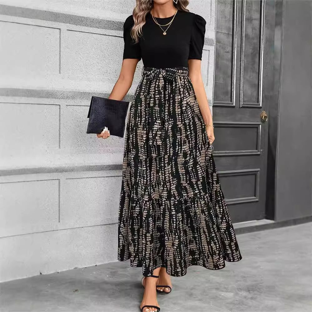 Amazon  european and american women's floral print high-waisted elegant chiffon dress - chic & versatile for work