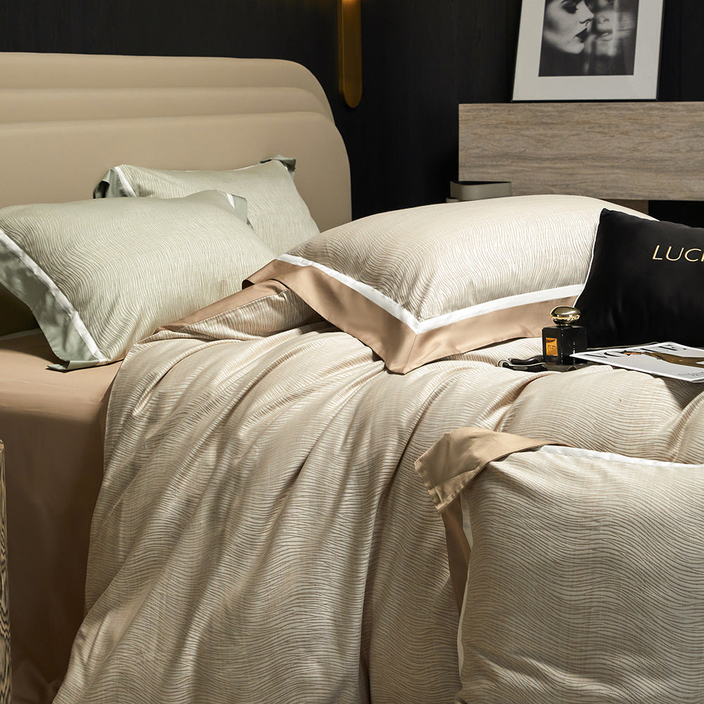 Italian luxury 120 long-staple cotton four-piece set of color-woven jacquard moisture-absorbing soft gift box packaging housewarming gift