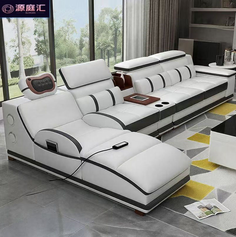 Massage genuine leather sofa italian minimalist living room smart multifunctional sofa 2025 new corner leather sofa