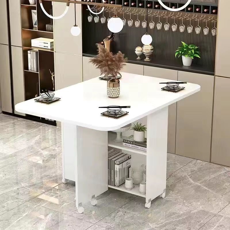 Simple round foldable dining table small apartment home movable wheeled rectangular minimalist multifunctional dining table