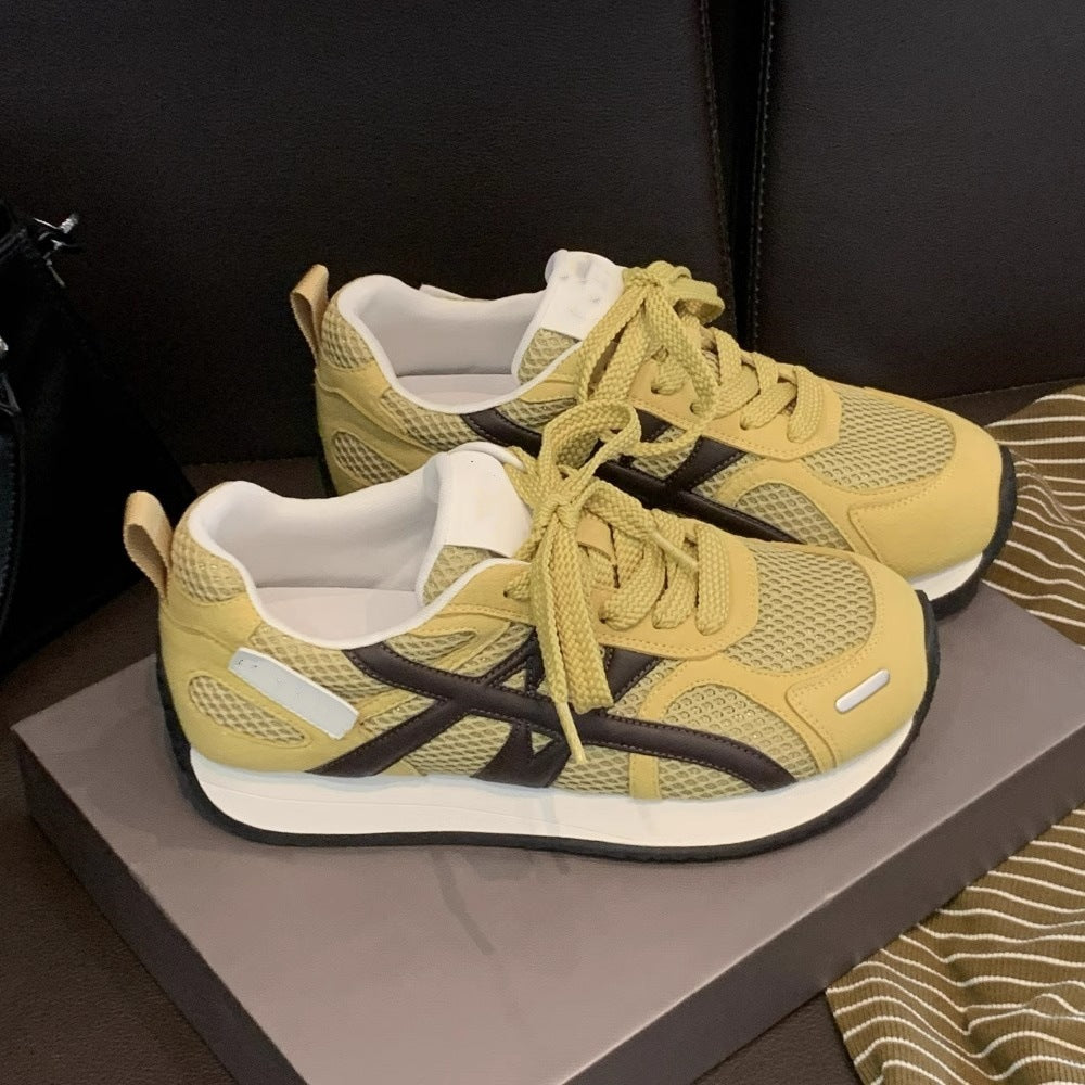Yellow agander training shoes women's 2026 new versatile hidden heel mesh breathable non-stuffy athletic casual shoes