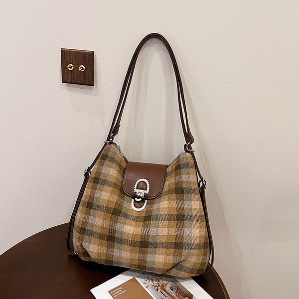 Woolen plaid backpack bag women's autumn and winter 2025 new trendy college style tote bag casual large-capacity backpack
