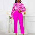 D457  fashion new arrivalfashionprinting strappy long-sleeved topshigh waist trousers casual pants exportsuit