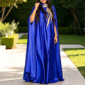 African new solid color cape sleeve banquet dress satin embroidered applique wedding robe gown bubudress