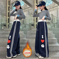 Girls'  fleece-lined casual autumn new arrivals: wide-leg pants for girls, heart-patterned sweatpants for students, loose-fit pants for mid-to-large children