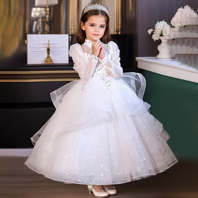 European and american style girls' dresses - princess gowns for piano recitals, hostess performances, little girl runway shows, and birthday parties - in stock