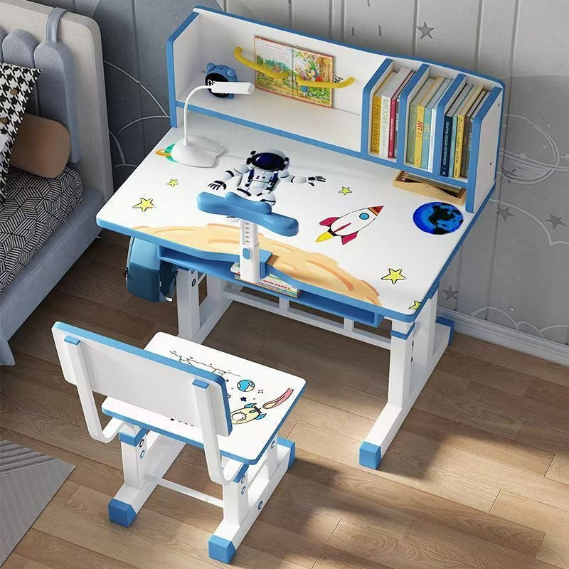 Children's desk study table - adjustable height, writing desk, homework table and chair set with modern bookshelf - school desk and chair