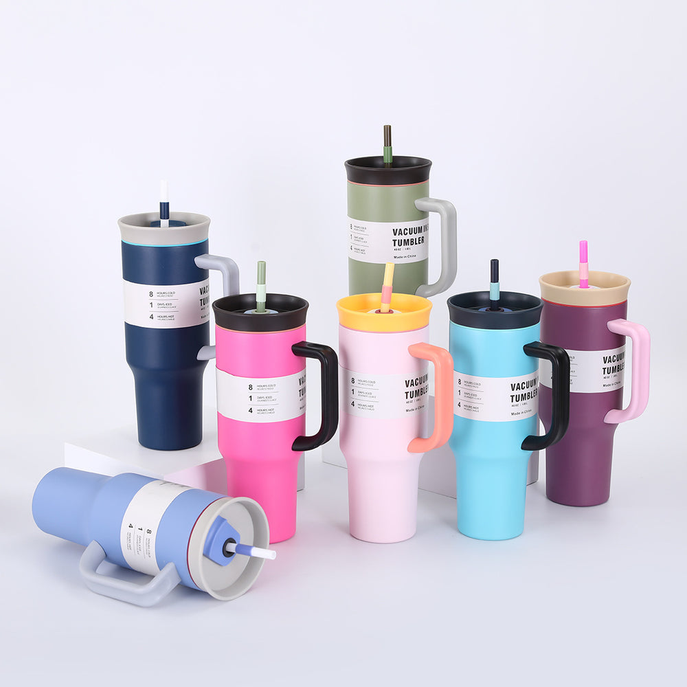 Amazon 40oz large capacity car cup 304 stainless steel vacuum insulated tumbler with straw and handle - ice tumbler