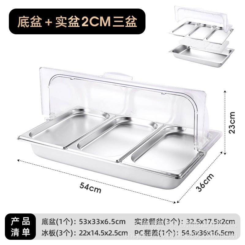 Stainless steel braised meat drain tray - commercial-grade display plate with lid for hotels, cafeterias, restaurants, and sushi restaurants - keeps food fresh and cold