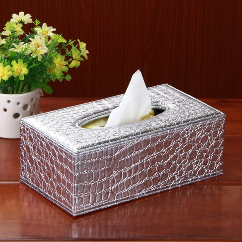European desktop leather tissue box, creative family car grid paper box, restaurant black alligator pattern paper box