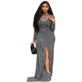 Fashion styleexportelegantwork clothing women's slit slightly see-through waist bag hip skirt printing high collar long sleevesdress trendy