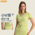 Spr ribbed trim fashion v-neck activewear short sleeve women's fitness running slim fit yoga top ds386
