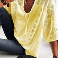 loose type    new arrivalfashionlacepatchwork u-neck three-quarter sleeve tops