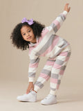 Girls' casual color block striped hoodie and jogger set - autumn activewear two-piece outfit for kids