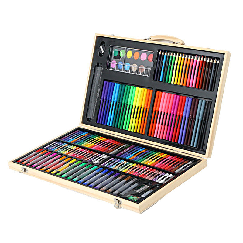 School season 180 wooden box brush set watercolor pen children's June 1 gift box painting supplies crayon oil painting stick
