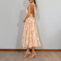 women's summer new arrivals: european and american cross-border fashion - elegant printed halter neck, cinched waist, backless dress