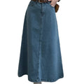 Vintage blue washed midi skirt - women's high-waisted a-line denim skirt - casual, versatile, slimming, non-stretch maxi skirt