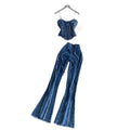 Fashion cross-border export hot girl style denim fashionsuit women's denim suspenders high waist silm pants two-piece set