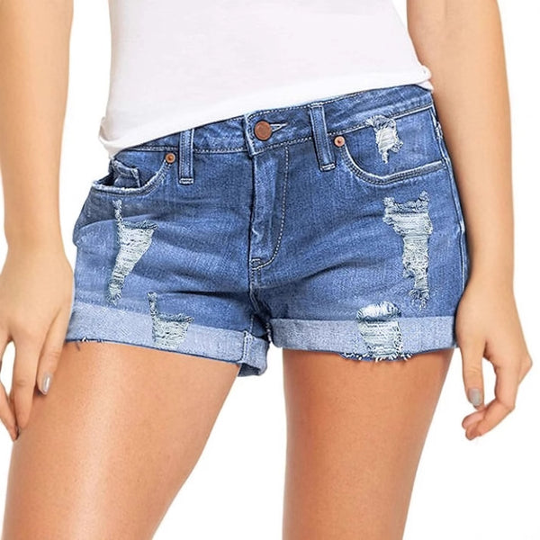 6681 #Cross-border European and American new sexy high-waisted ripped high-elastic jeans women's denim shorts plus size hot
