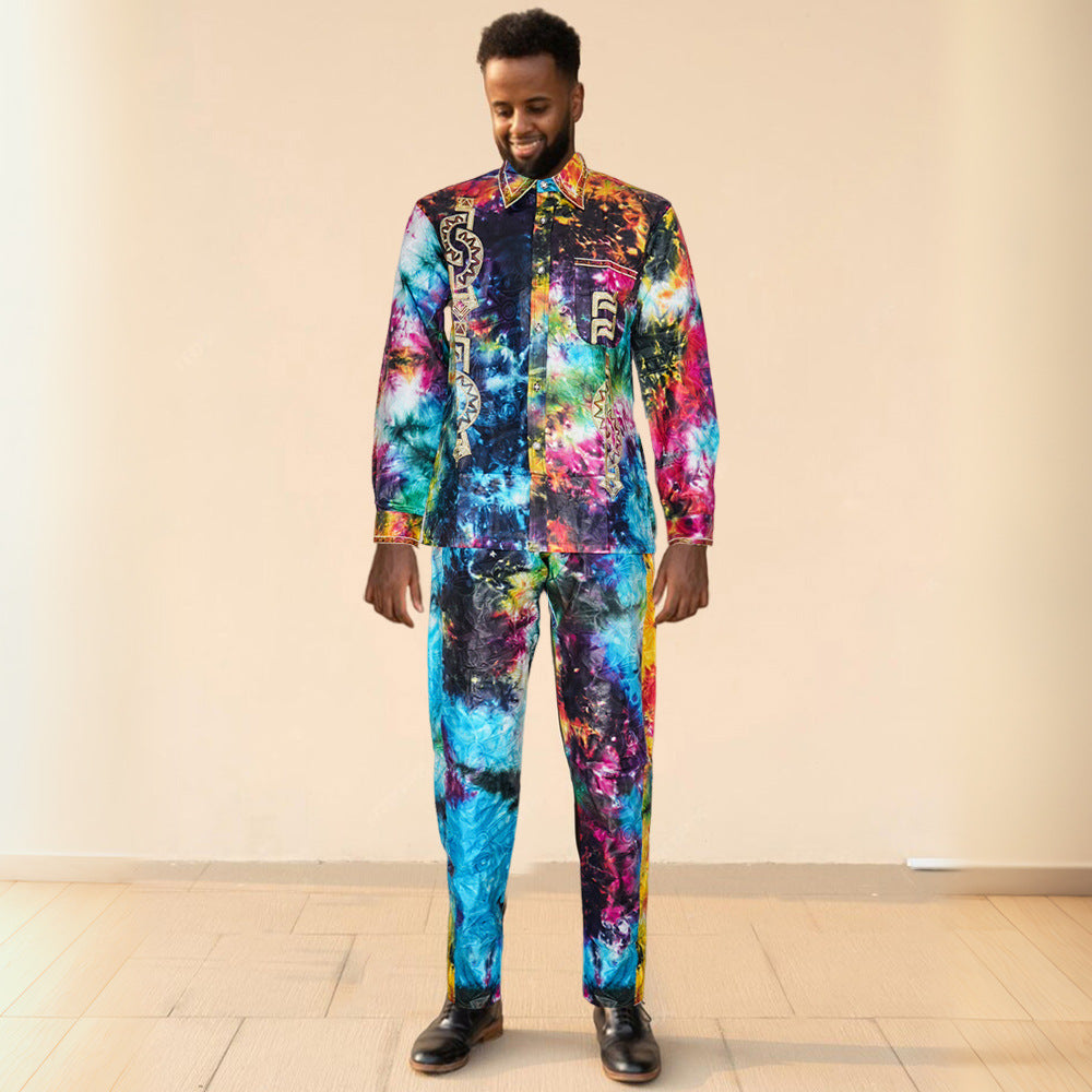 Hot-selling european and american export new arrivals: cross-border bestsellers - men's african fashion suit, digital print shirt and pants set
