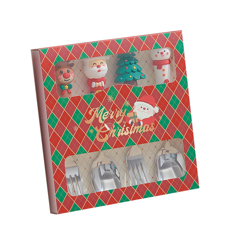 christmas spoon set - cartoon 304 stainless steel santa & reindeer spoons & forks - multi-piece gift box set