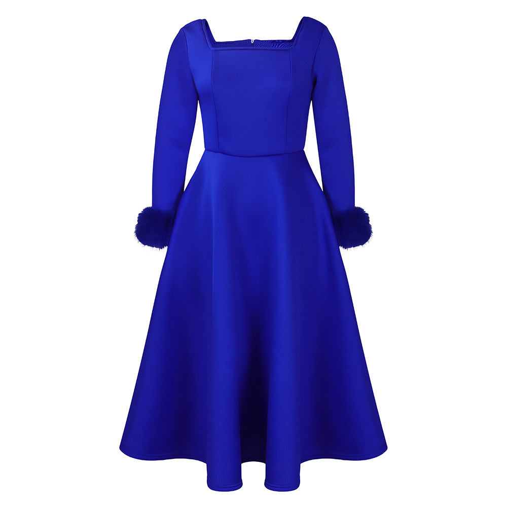 D451 party dress independent station winter elegant elegance fur decoration large skirt dress african dress
