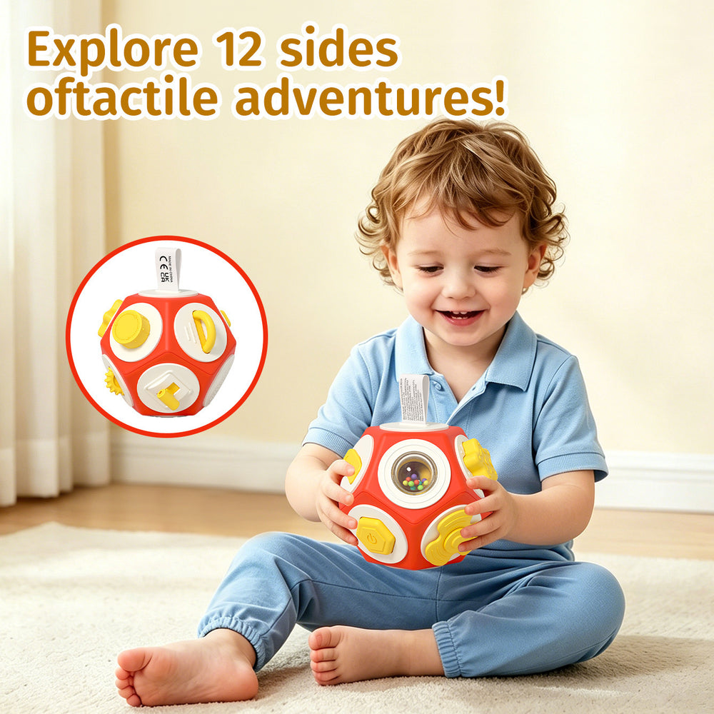 multifunctional busy ball baby educational early learning toy, polyhedral hand grasping ball, montessori education 12-face cube