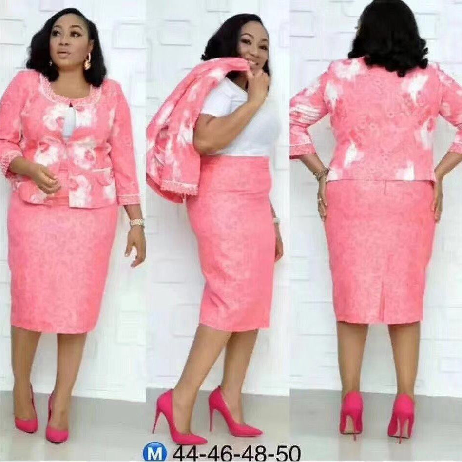 Kayaat cross-border sourcing: african plus-size women's clothing -  &  - printed & beaded two-piece outfit/dress