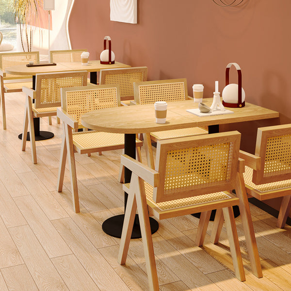 Milk tea dessert restaurant chairs Western restaurant table Solid wood braided rattan Japanese style wabi sabi coffee shop table and chair combination
