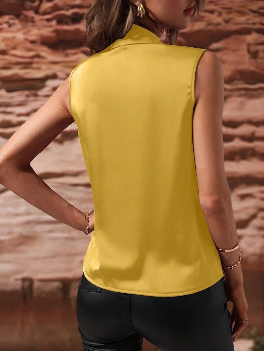 Amazon women's spring/summer sleeveless satin blouse - european & american style, ruched tank top, new sexy shirt
