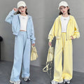 Girls' spring/autumn casual two-piece set:  new fashion wide-leg pants solid color activewear set - stylish and trendy