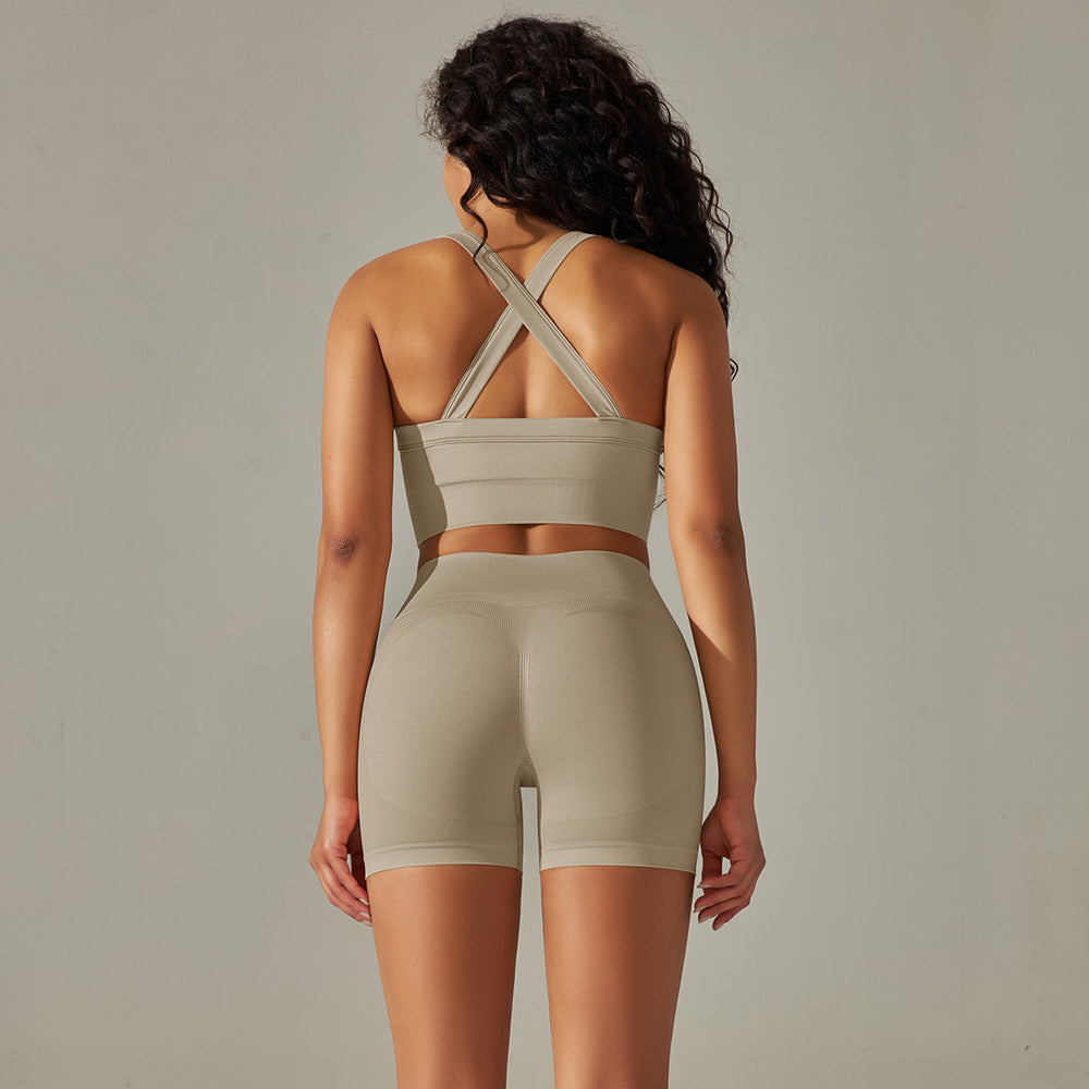 New arrival cross-border fashion seamless back cross double shoulder strap sports vest bra suit running fitness yoga pants