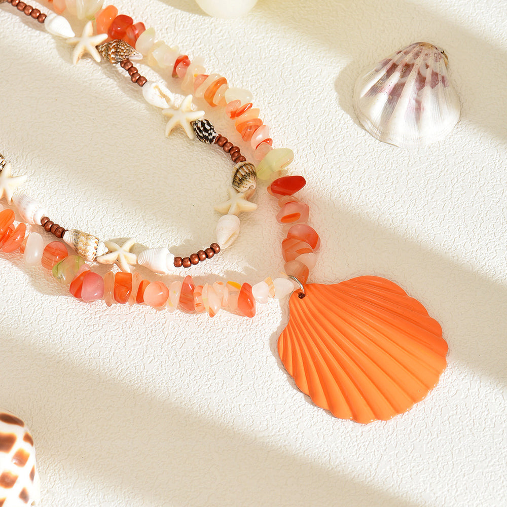 Beaded necklace wholesale fashion cross-border bohemia ocean style accessories women's summer shell stacked clavicle chain