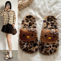 Ins super fire leopard print kt cat thick sole fur slippers for women can be worn outside fall and winter home heattechkorean stylefashion cotton slippers