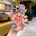 Rainbow floral oil painting iphone 17 pro max diamond glitter phone case, luxury shockproof protective cover for iphone 16 & 15, compatible with iphone 13