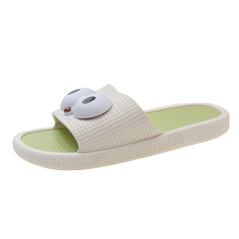 2024new arrival women's slippers with shit feeling, popular ins home cartoon big-eyed bird thick-soled grids one-line slippers for women