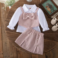 autumn new girls' preppy style shirt, bowknot vest, and a-line skirt three-piece set