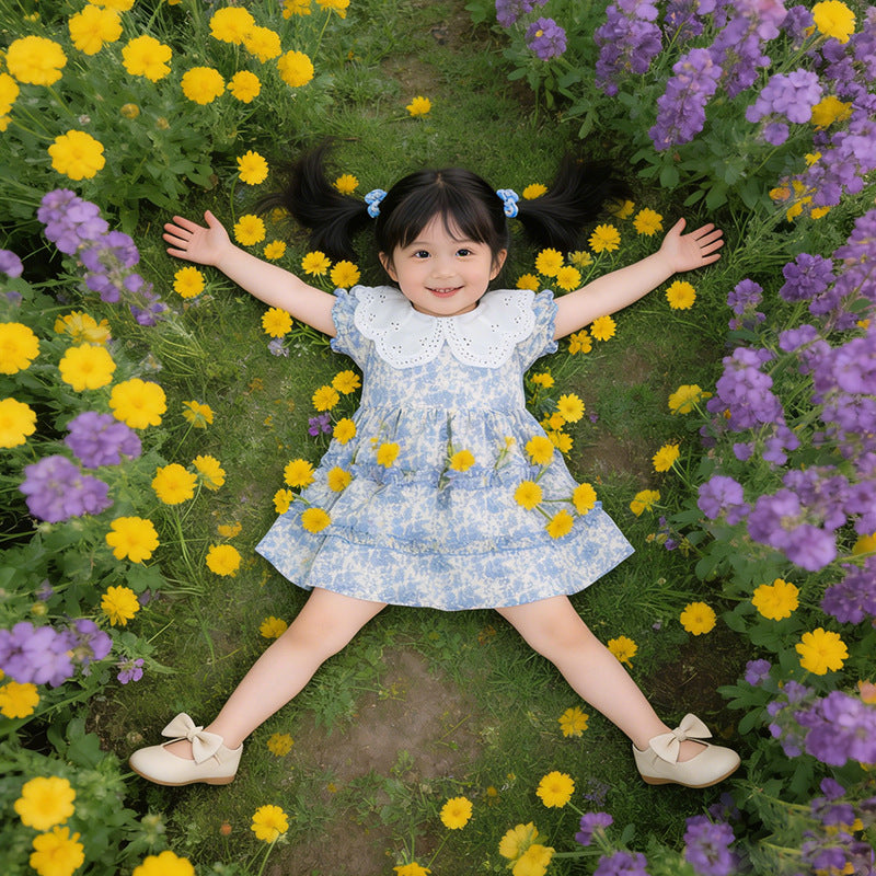 New girls' dresses: stylish princess dresses for baby girls, summer lightweight short-sleeve floral prints, children's clothing