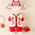 Infant and toddler winter clothing, baby's new year's greetings outfit, winter one-piece red thickened outerwear, festive new year's greetings outing clothes