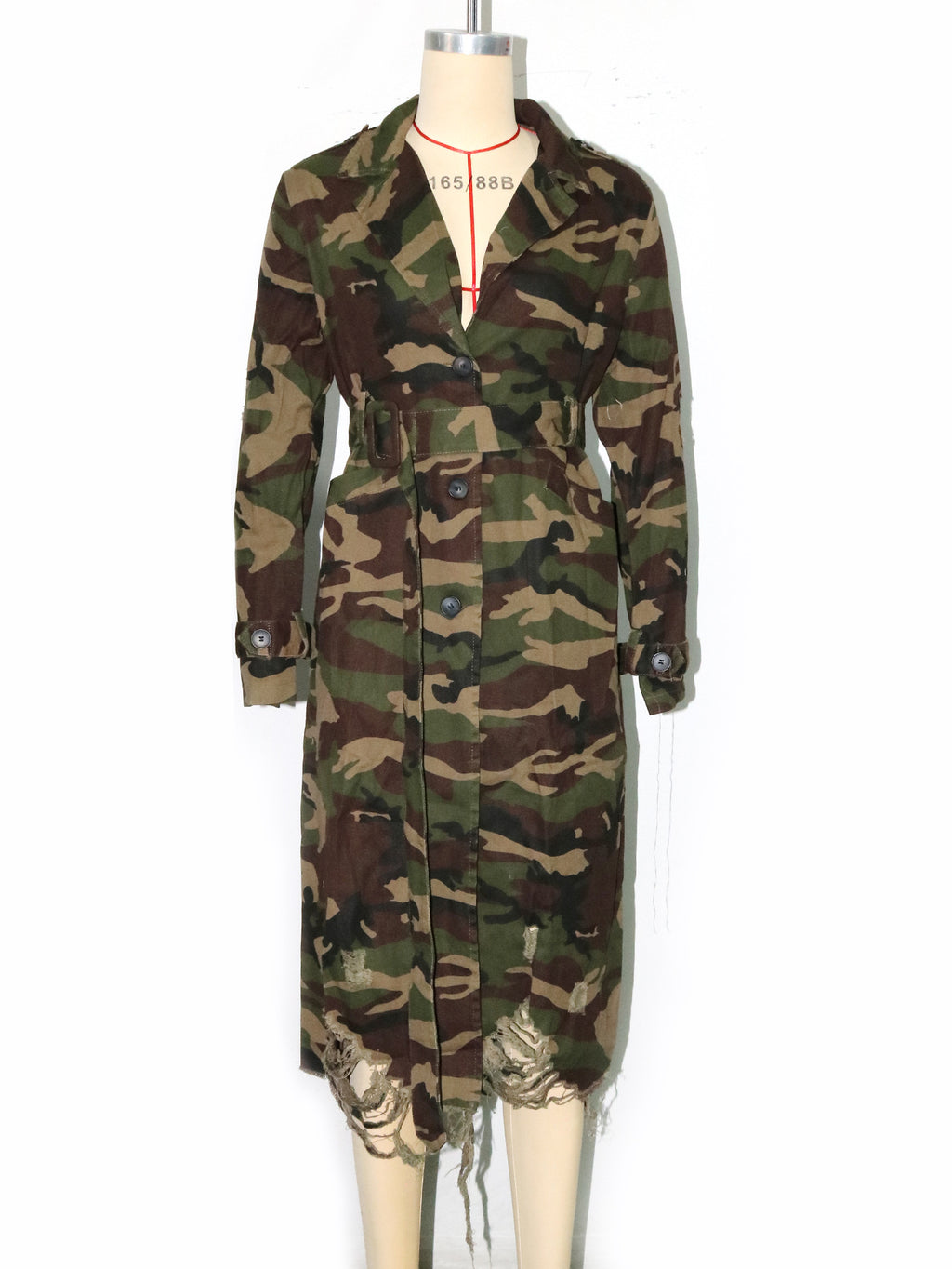 S391323 Cross-border European and American Independent Station  European and American women's clothing hole personality camouflage long trench coat