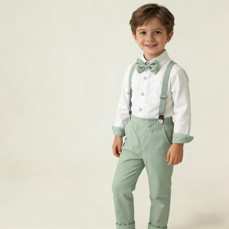 European and american style boys' formal suit set - gentleman's suspender pants two-piece outfit - flower boy, ceremony host, and runway performance costume